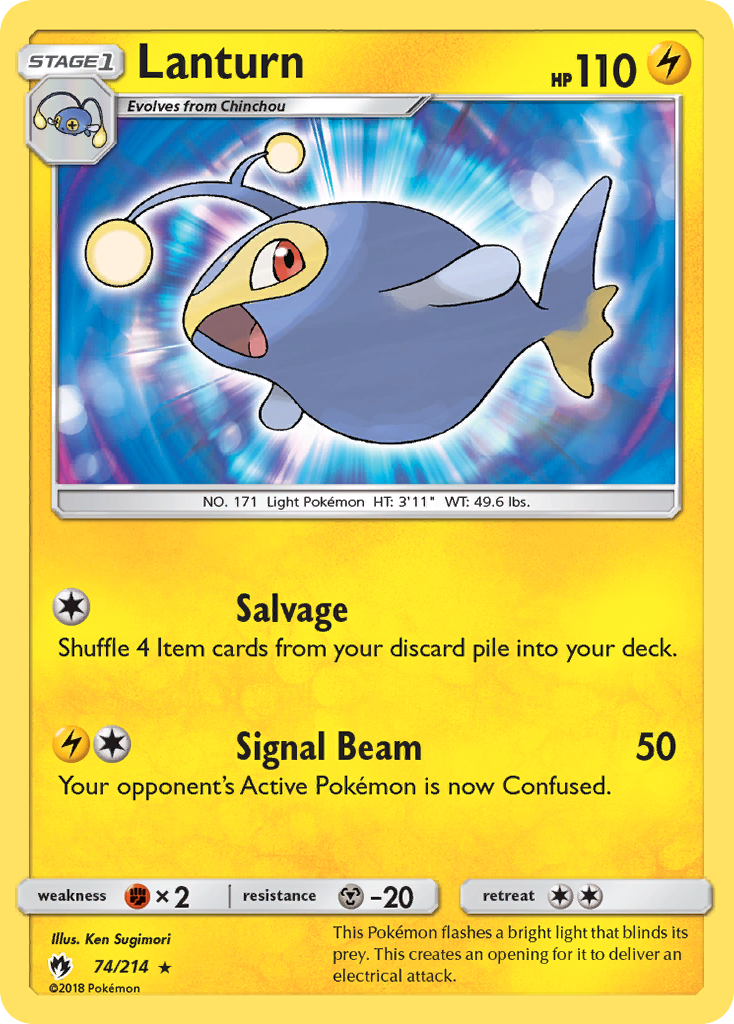 Lanturn 74/214 English Pokémon card from Lost Thunder (2018)