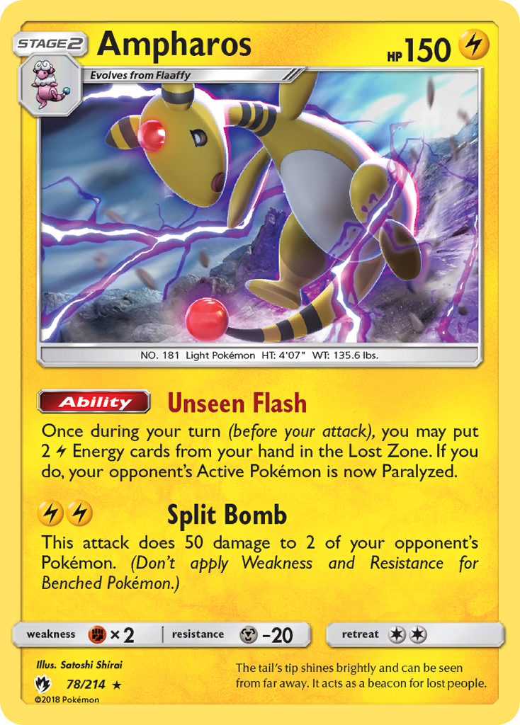Ampharos 78/214 English Pokémon card from Lost Thunder (2018)