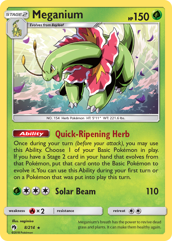Meganium 8/214 English Pokémon card from Lost Thunder (2018)
