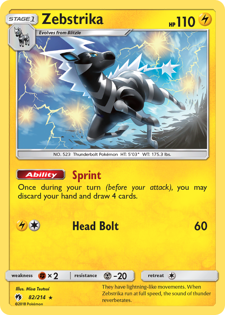 Zebstrika 82/214 English Pokémon card from Lost Thunder (2018)