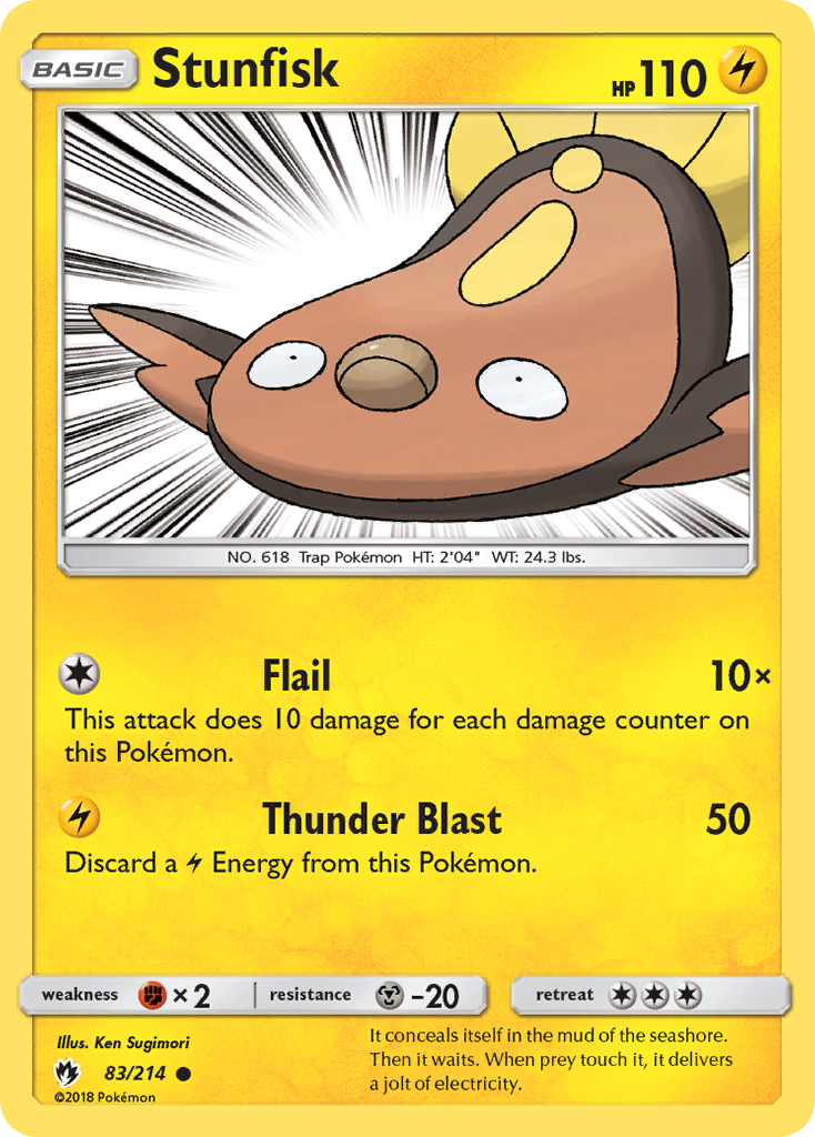 Stunfisk 83/214 English Pokémon card from Lost Thunder (2018)
