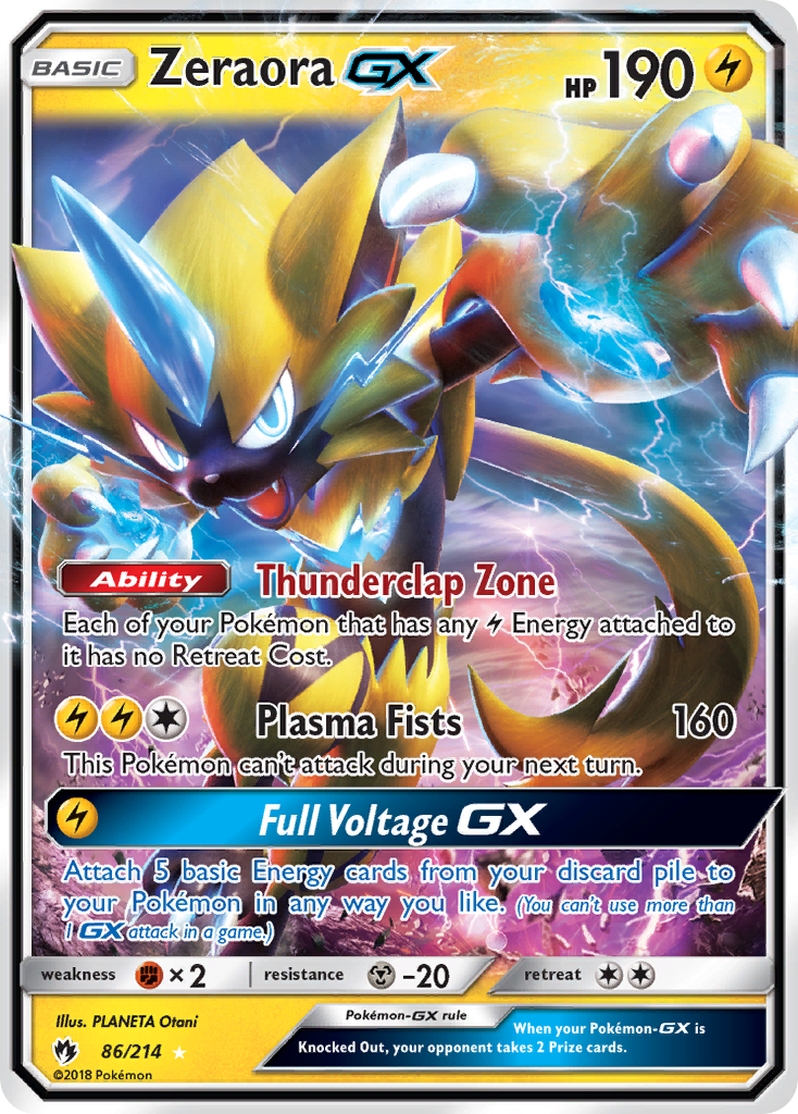Zeraora-GX 86/214 English Pokémon card from Lost Thunder (2018)