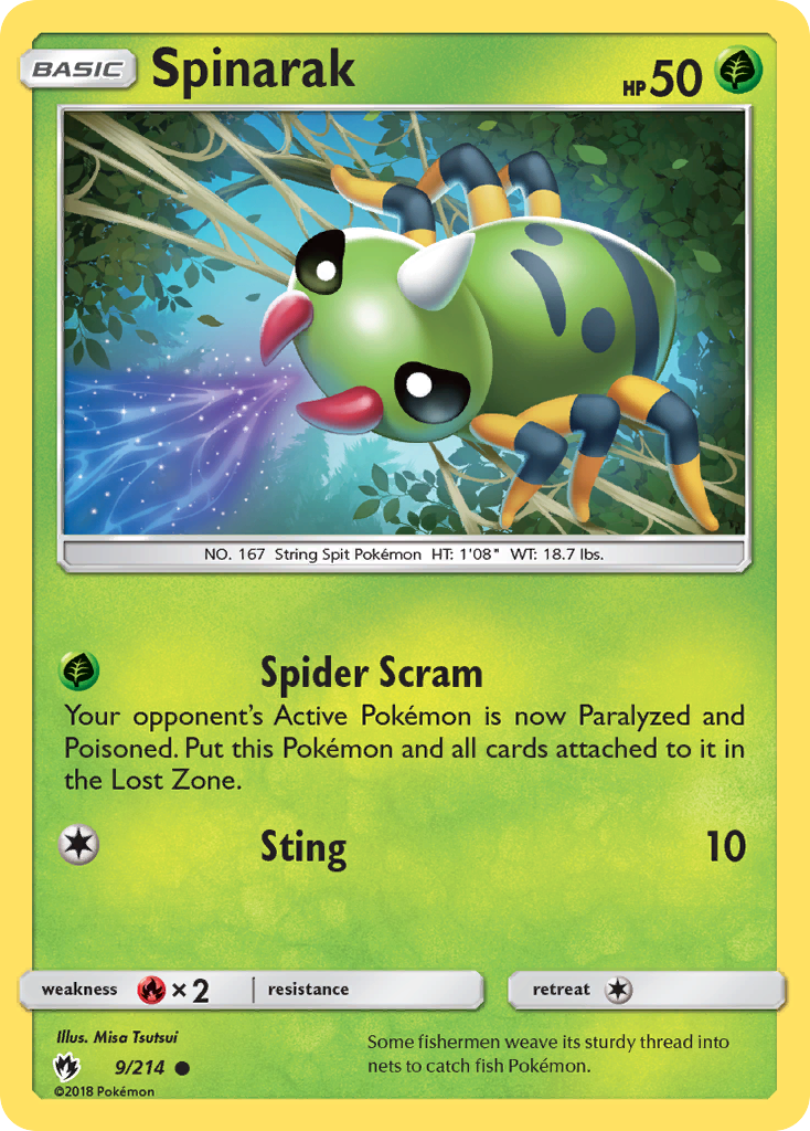 Spinarak 9/214 English Pokémon card from Lost Thunder (2018)