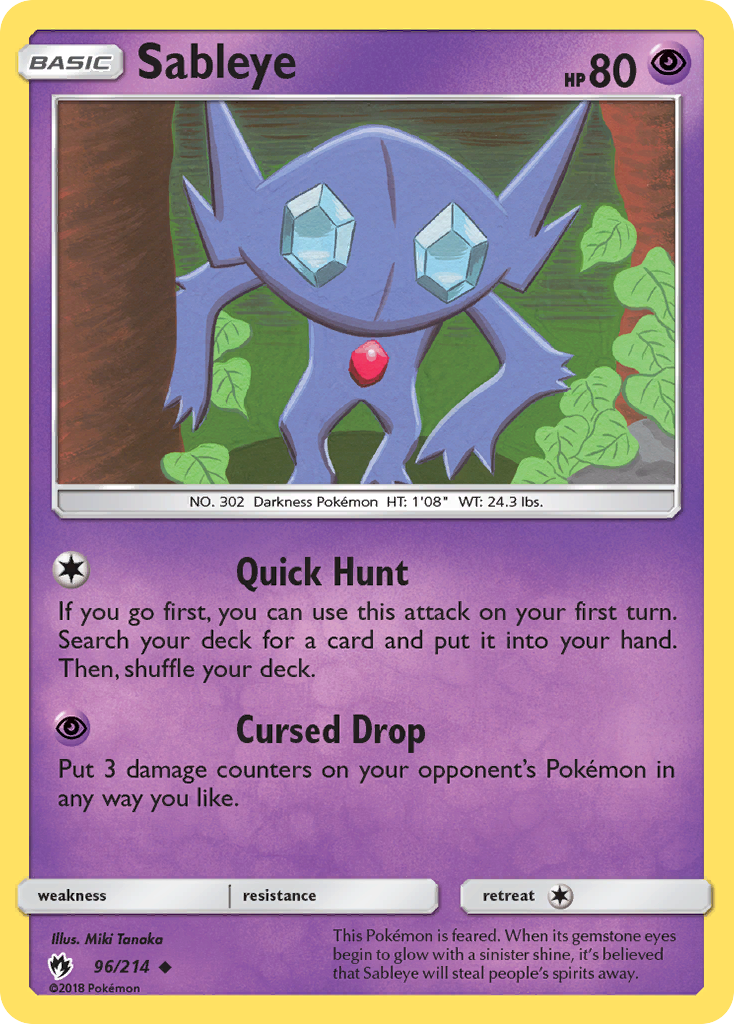 Sableye 96/214 English Pokémon card from Lost Thunder (2018)