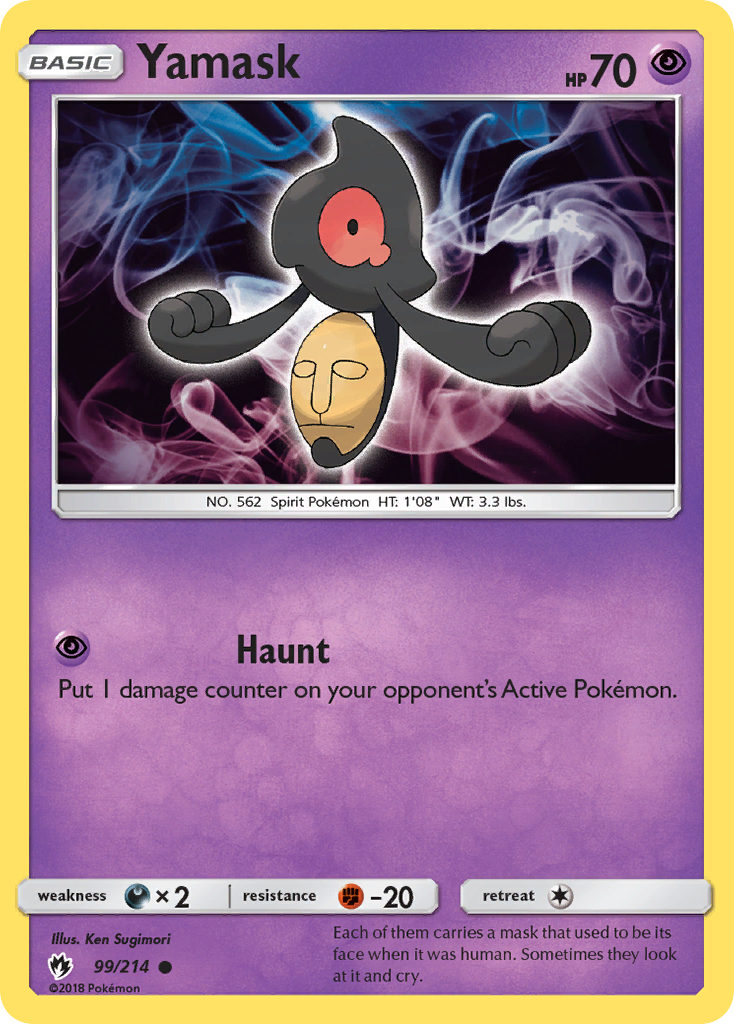 Yamask 99/214 English Pokémon card from Lost Thunder (2018)