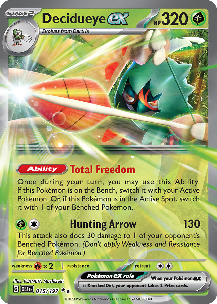 Decidueye ex 15/197 — English Pokémon Obsidian Flames (2023)