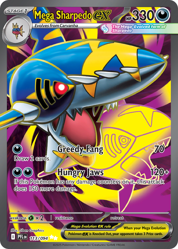 Mega Sharpedo ex 113/94 — English Pokémon Phantasmal Flames (2025)