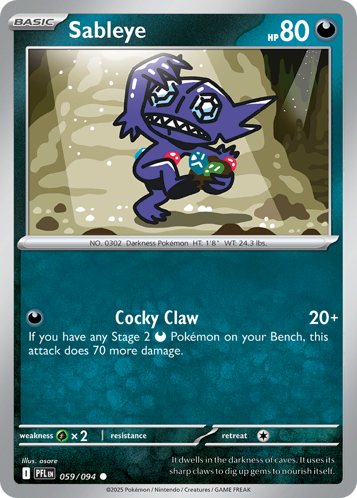Sableye 59/94 — English Pokémon Phantasmal Flames (2025)