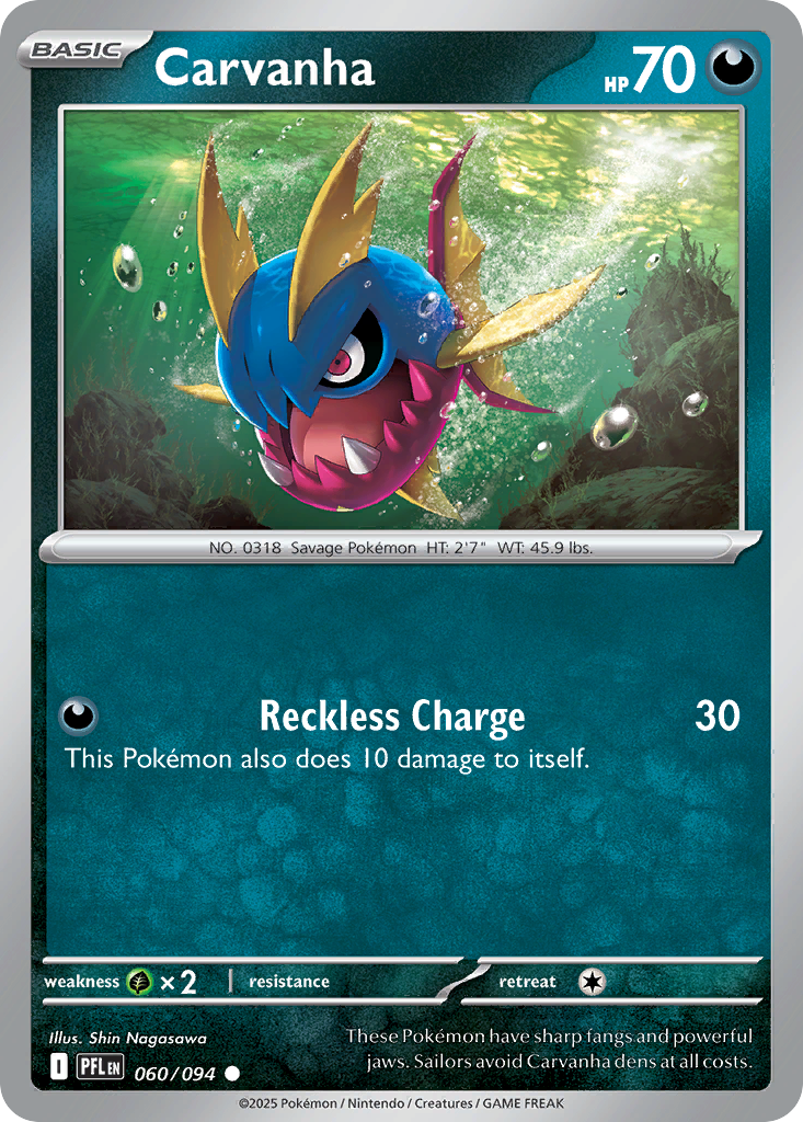 Carvanha 60/94 — English Pokémon Phantasmal Flames (2025)