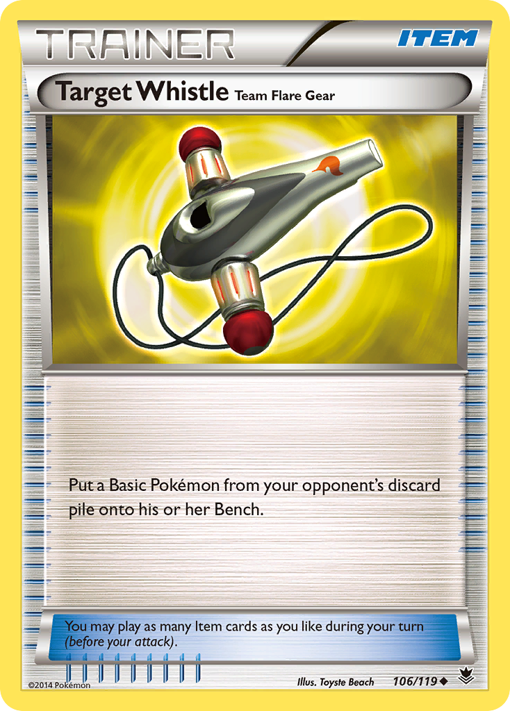 Target Whistle Team Flare Gear 106/119 English Pokémon card from Phantom Forces (2014)