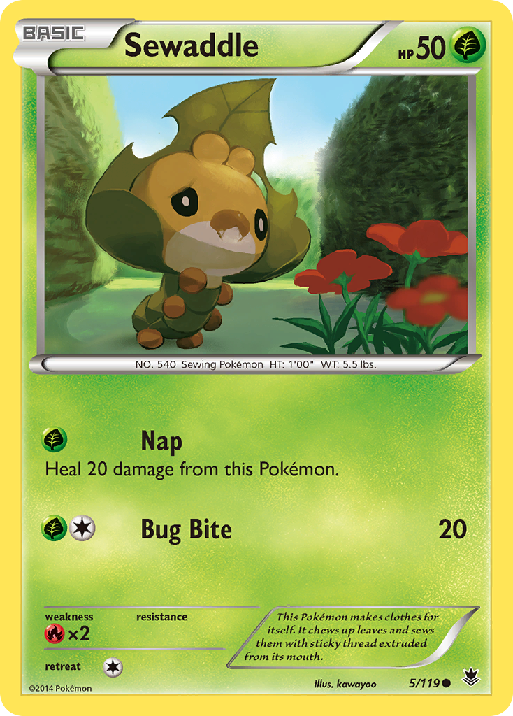 Sewaddle 5/119 English Pokémon card from Phantom Forces (2014)