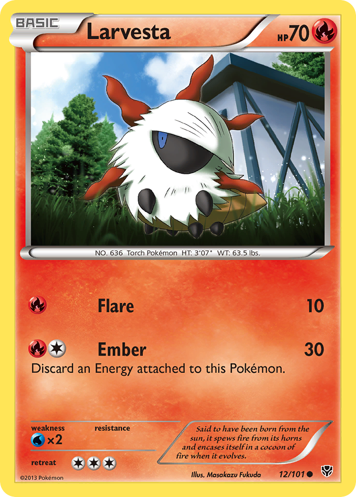 Larvesta 12/101 Pokémon card from Plasma Blast (2013), English Common