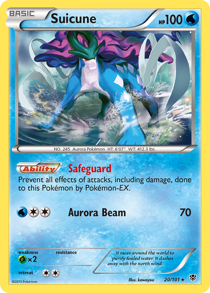 Suicune 20/101 Pokémon card from Plasma Blast (2013), English Rare
