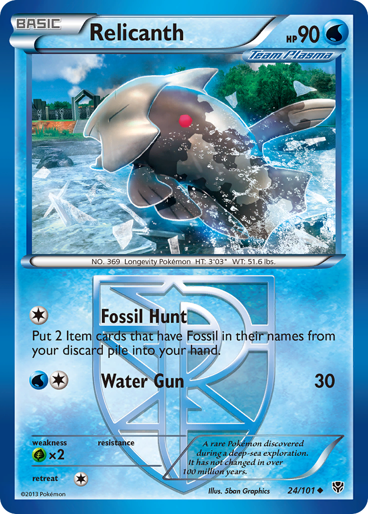Relicanth 24/101 Pokémon card from Plasma Blast (2013), English Uncommon