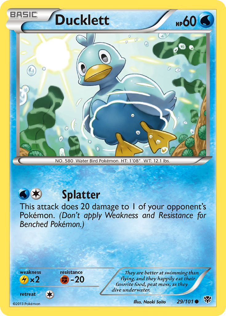 Ducklett 29/101 Pokémon card from Plasma Blast (2013), English Common