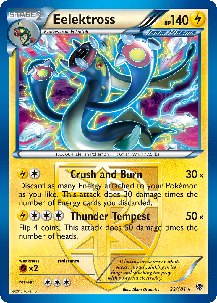 Eelektross 33/101 Pokémon card from Plasma Blast (2013), English Rare Holo