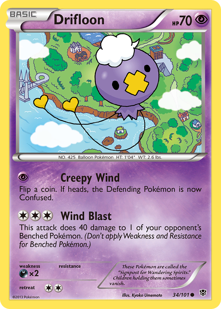 Drifloon 34/101 Pokémon card from Plasma Blast (2013), English Common
