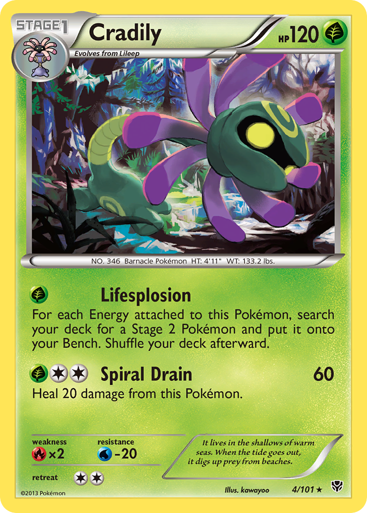 Cradily 4/101 Pokémon card from Plasma Blast (2013), English Rare