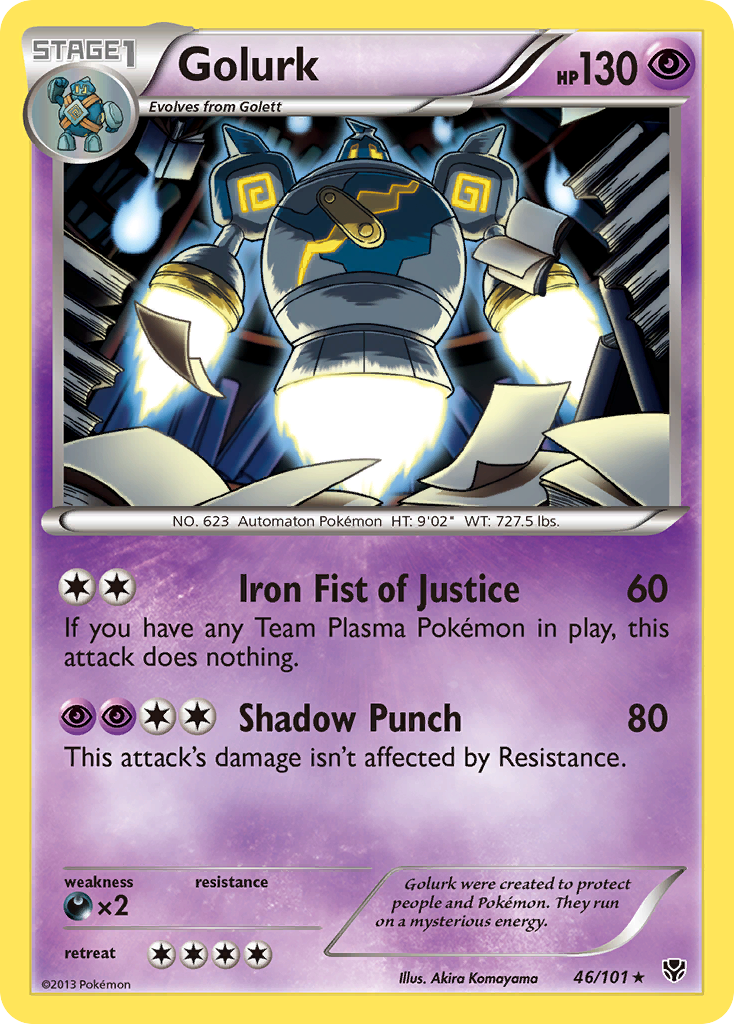 Golurk 46/101 Pokémon card from Plasma Blast (2013), English Rare Holo
