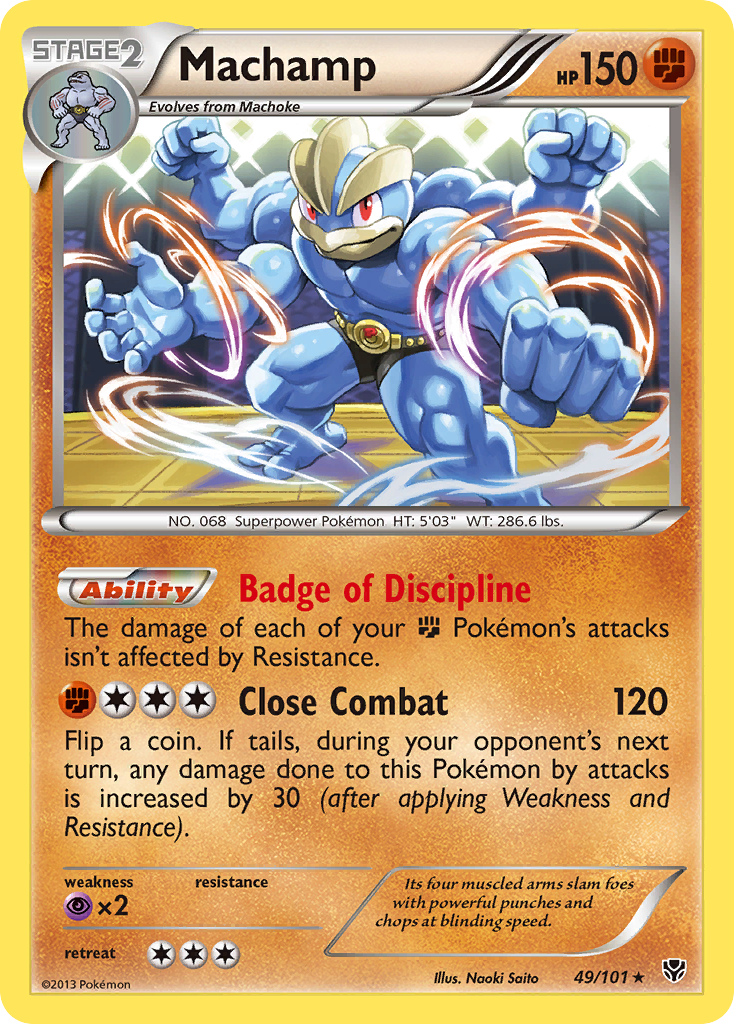 Machamp 49/101 Pokémon card from Plasma Blast (2013), English Rare Holo