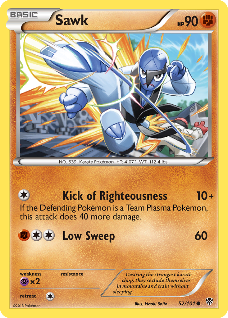 Sawk 52/101 Pokémon card from Plasma Blast (2013), English Common