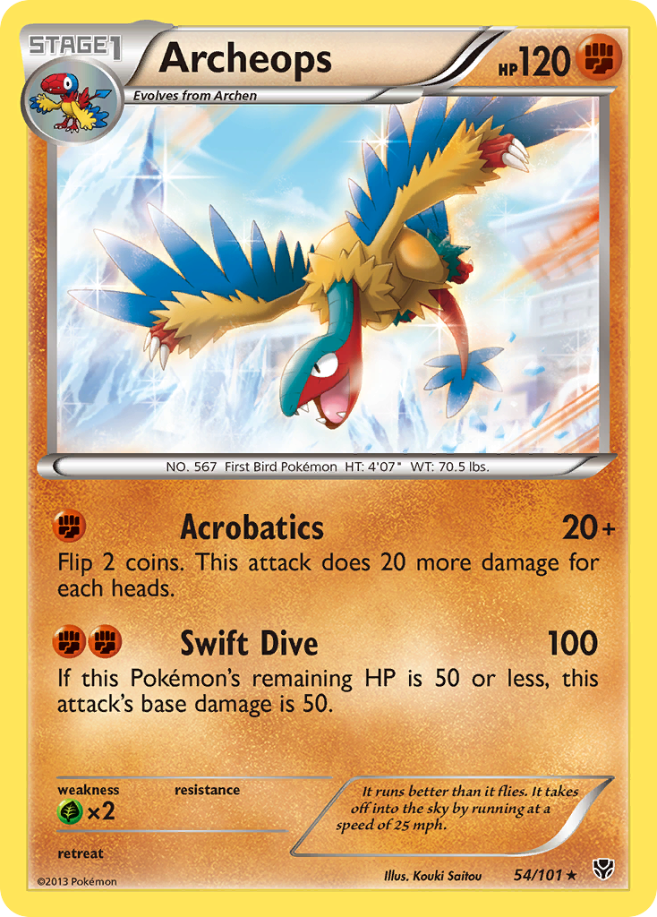 Archeops 54/101 Pokémon card from Plasma Blast (2013), English Rare Holo