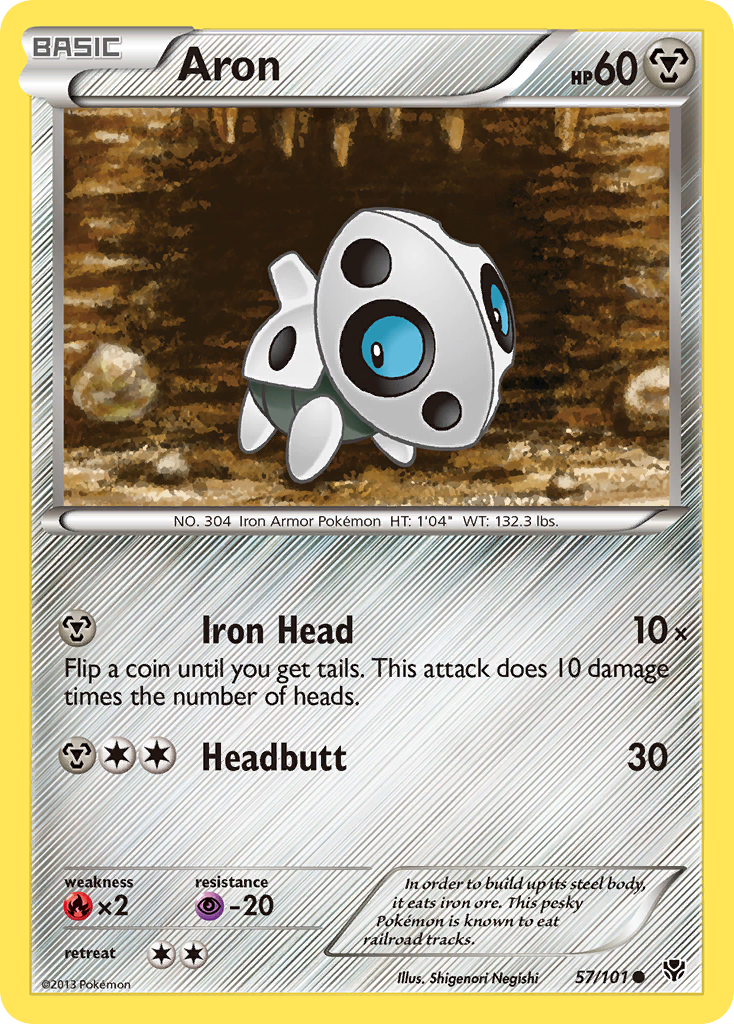 Aron 57/101 Pokémon card from Plasma Blast (2013), English Common