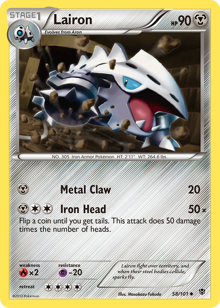 Lairon 58/101 Pokémon card from Plasma Blast (2013), English Uncommon