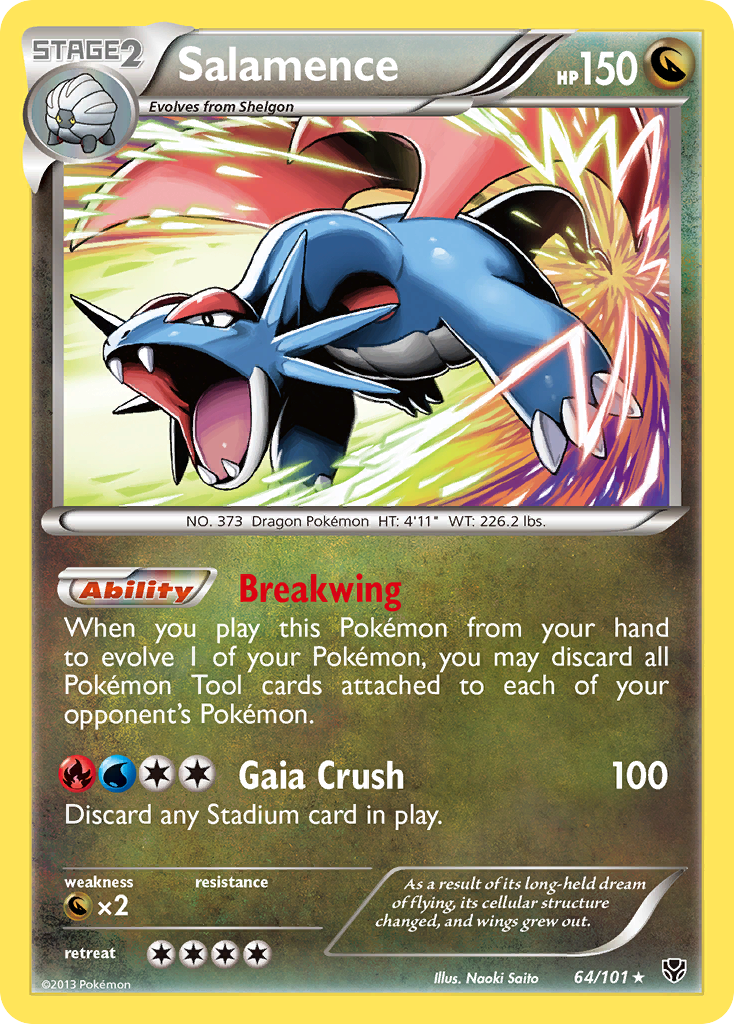 Salamence 64/101 Pokémon card from Plasma Blast (2013), English Rare Holo