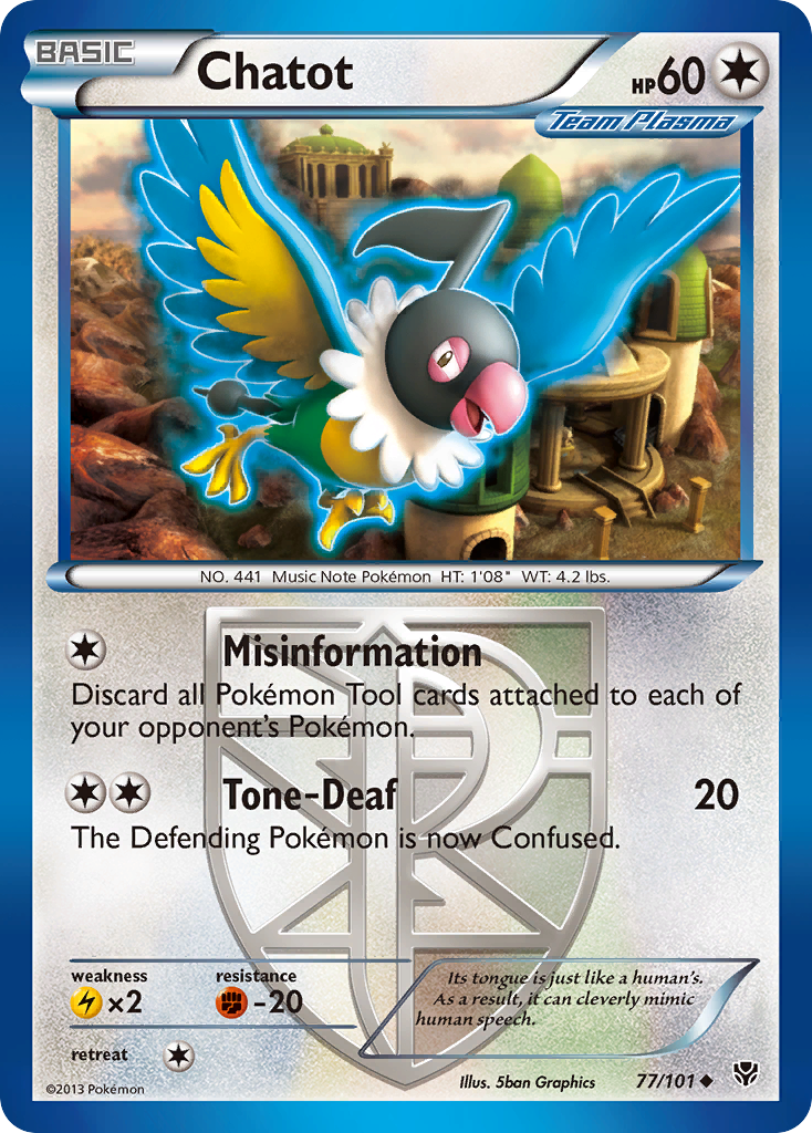 Chatot 77/101 Pokémon card from Plasma Blast (2013), English Uncommon