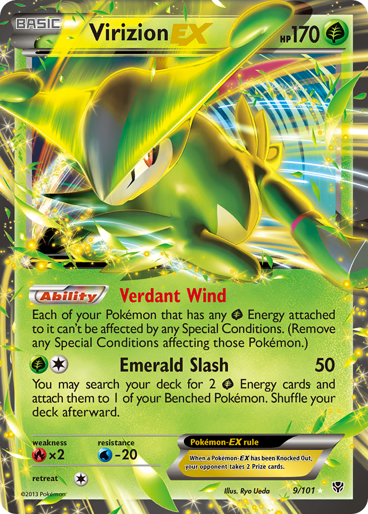 Virizion-EX 9/101 Pokémon card from Plasma Blast (2013), English Rare Holo EX