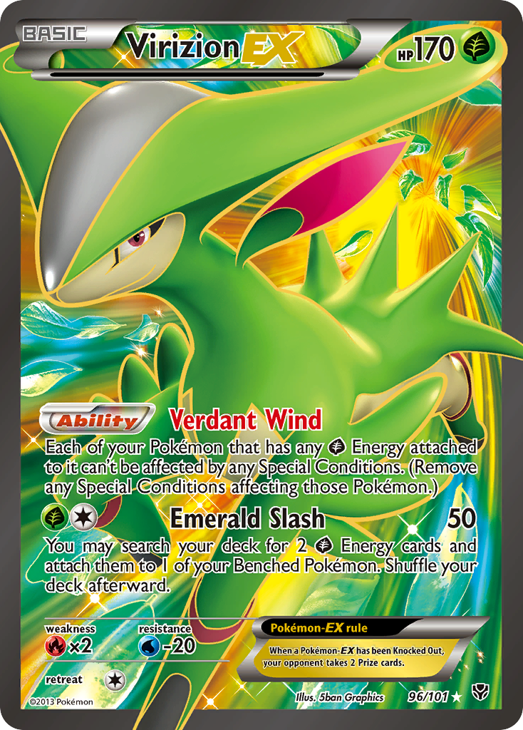 Virizion-EX 96/101 Pokémon card from Plasma Blast (2013), English Rare Ultra