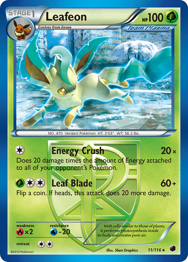 Leafeon 11/116 Pokémon card from Plasma Freeze (2013), English Rare