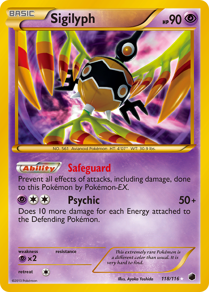 Sigilyph 118/116 Pokémon card from Plasma Freeze (2013), English Rare Secret