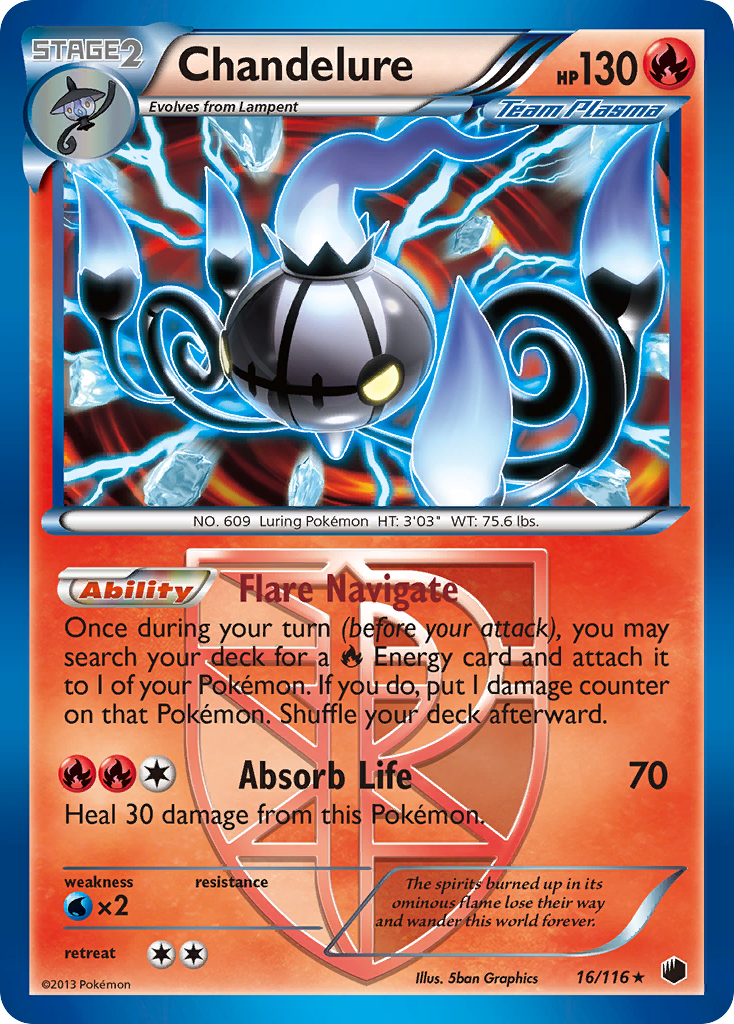 Chandelure 16/116 Pokémon card from Plasma Freeze (2013), English Rare Holo