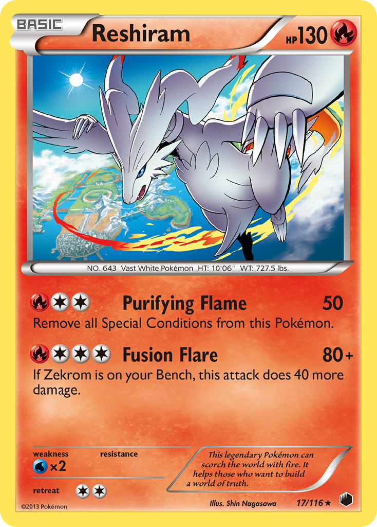 Reshiram 17/116 Pokémon card from Plasma Freeze (2013), English Rare Holo