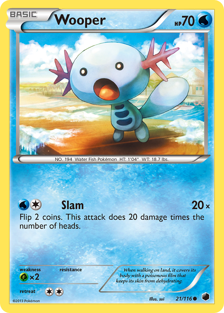 Wooper 21/116 Pokémon card from Plasma Freeze (2013), English Common