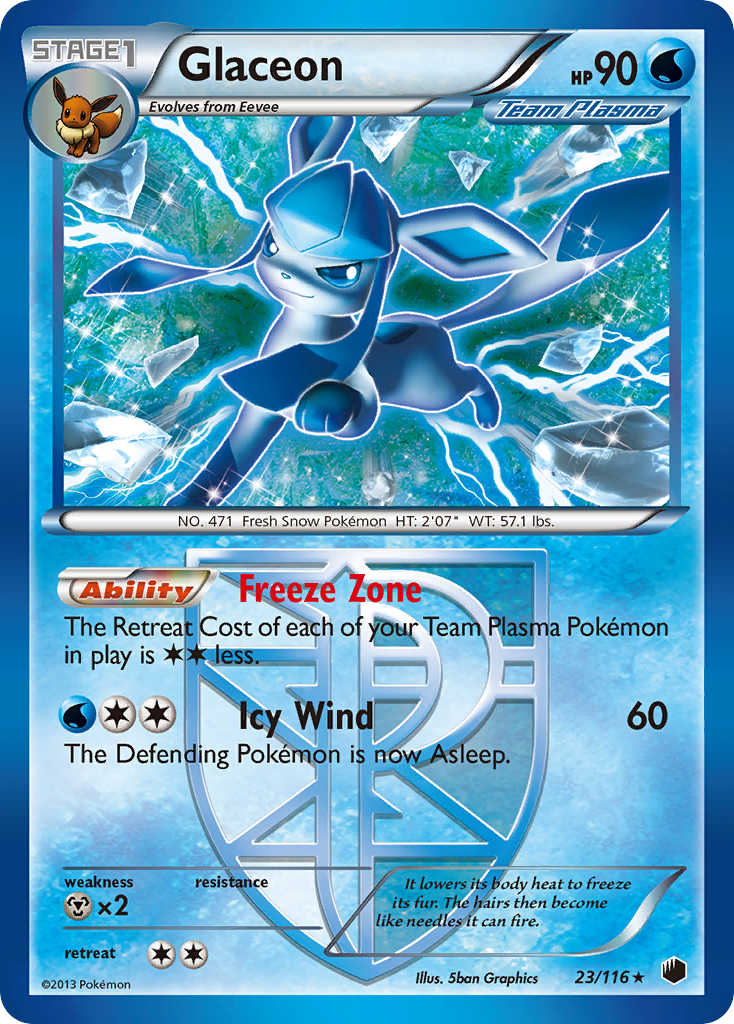 Glaceon 23/116 Pokémon card from Plasma Freeze (2013), English Rare