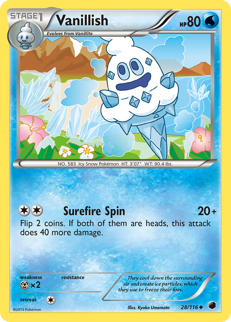 Vanillish 28/116 Pokémon card from Plasma Freeze (2013), English Uncommon