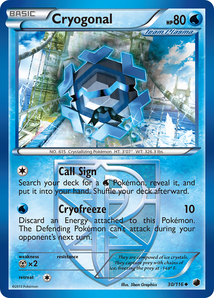 Cryogonal 30/116 Pokémon card from Plasma Freeze (2013), English Uncommon