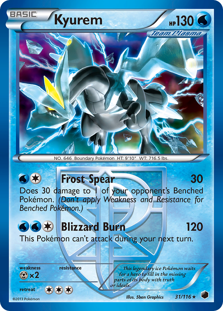 Kyurem 31/116 Pokémon card from Plasma Freeze (2013), English Rare Holo