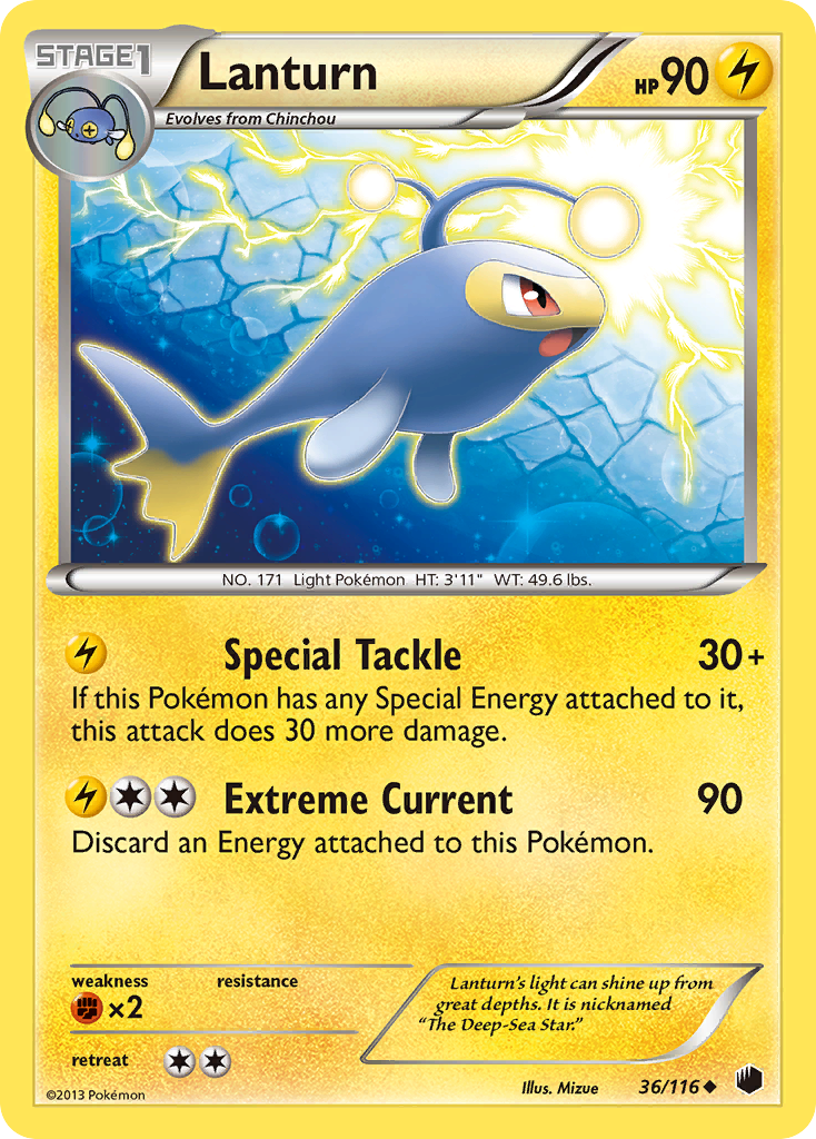 Lanturn 36/116 Pokémon card from Plasma Freeze (2013), English Uncommon