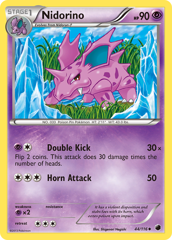 Nidorino 44/116 Pokémon card from Plasma Freeze (2013), English Uncommon