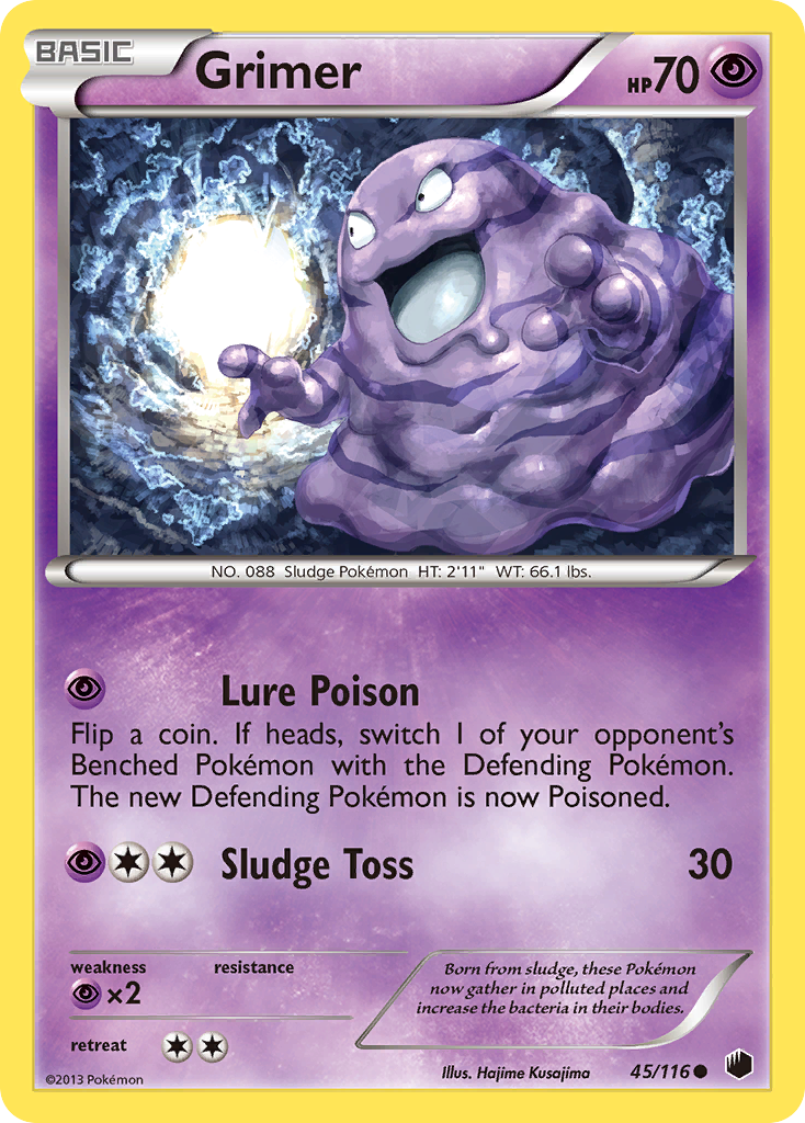 Grimer 45/116 Pokémon card from Plasma Freeze (2013), English Common