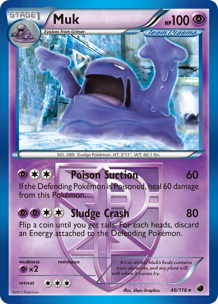 Muk 46/116 Pokémon card from Plasma Freeze (2013), English Rare