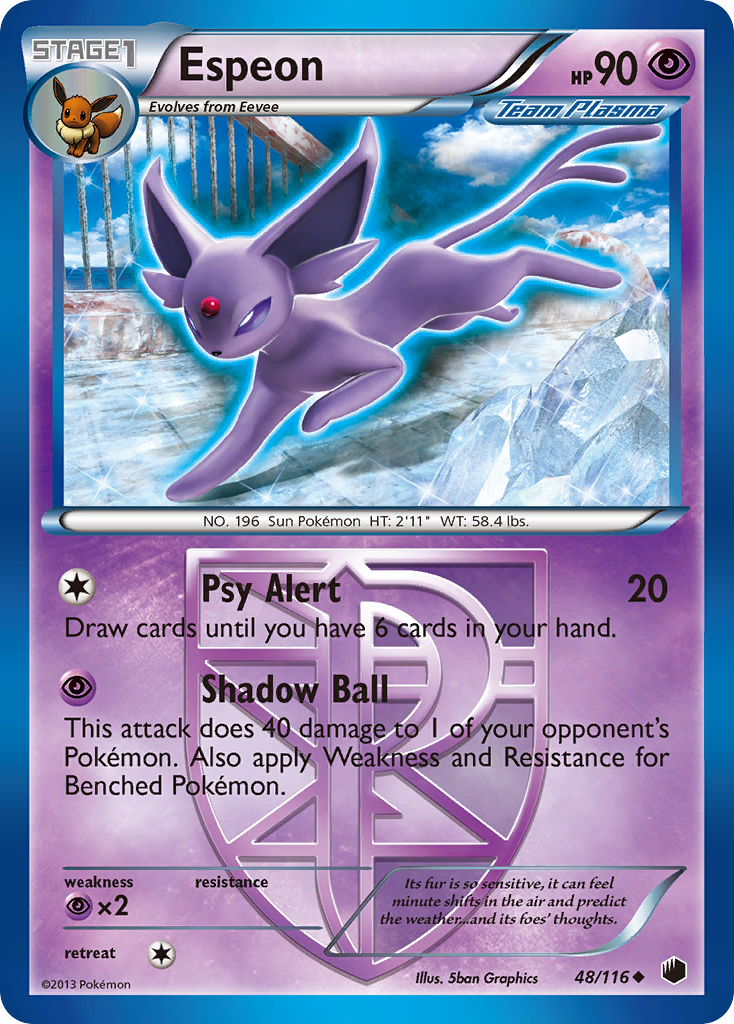 Espeon 48/116 Pokémon card from Plasma Freeze (2013), English Uncommon