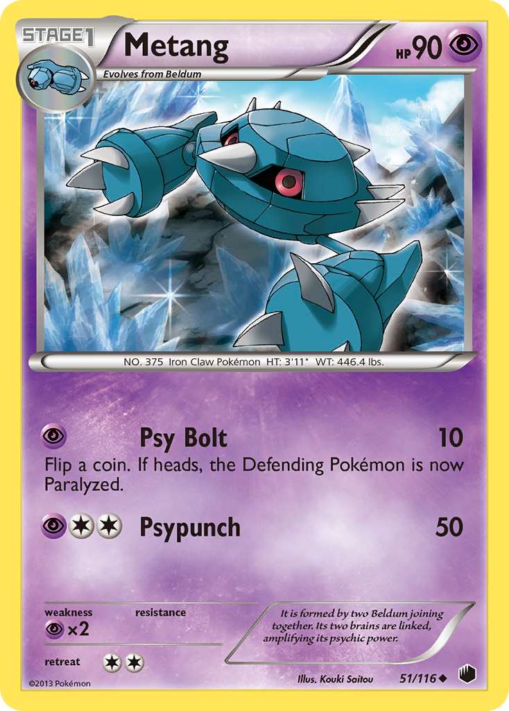 Metang 51/116 Pokémon card from Plasma Freeze (2013), English Uncommon