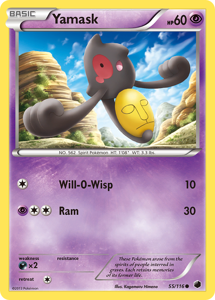 Yamask 55/116 Pokémon card from Plasma Freeze (2013), English Common