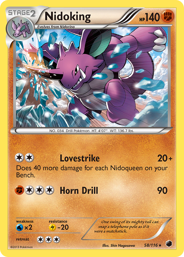 Nidoking 58/116 Pokémon card from Plasma Freeze (2013), English Rare
