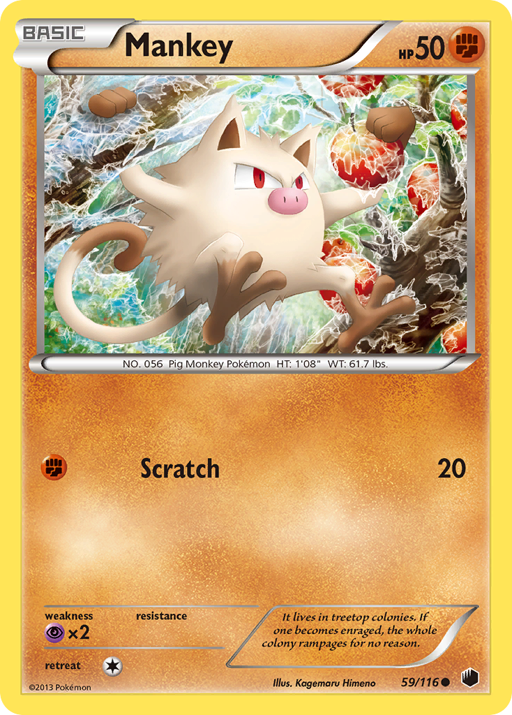 Mankey 59/116 Pokémon card from Plasma Freeze (2013), English Common
